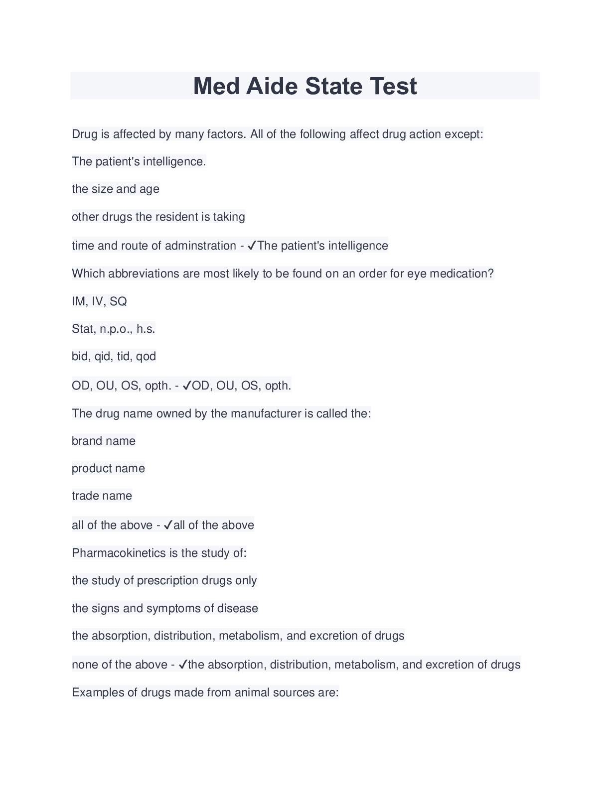 Preview image for Med Aide State Test (Latest 2023/2024) Complete Solutions